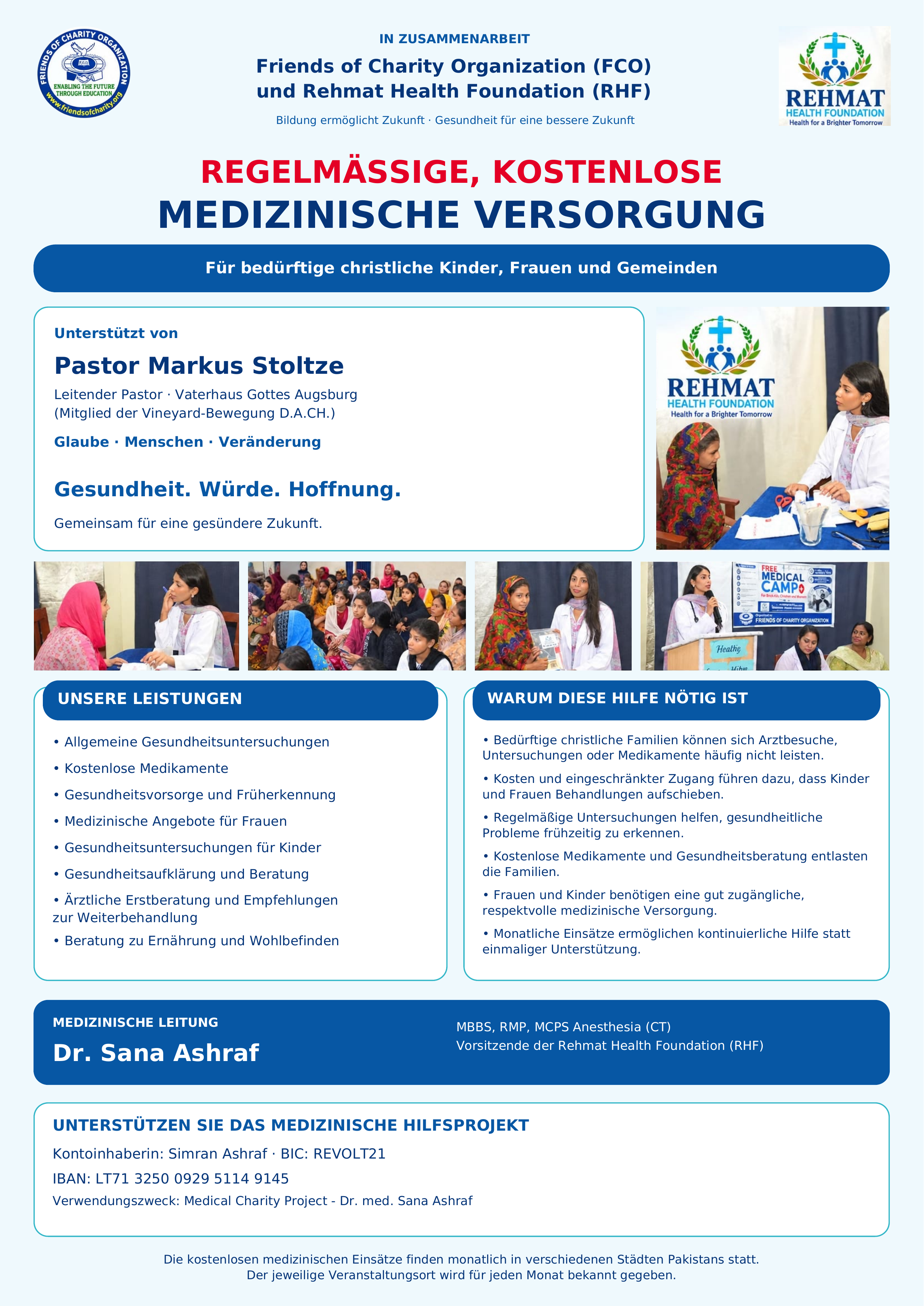 Medical Charity Project – Dr. med. Sana Ashraf / FCO – regelmäßige, kostenlose medizinische Versorgung für Witwen und Mädchen